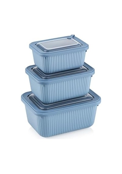 Dikdörtgen Saklama Kabı Seti, Bpa İçermez, 3 Parça, 600-1100-1800 Ml Mavi