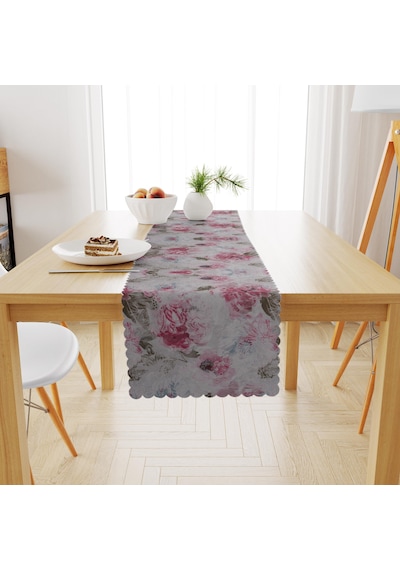 Gül Desenli Pembe Vizon Dijital Baskılı Petek Dokuma Runner 40x140