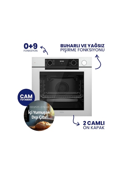 Ferre Steamart-Fryart-Silentart Serisi Beyaz Set QEP64CB+SS206+D087-SA Emaye Izgara