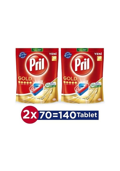 Pril Gold 140 Yıkama Bulaşık Tableti 2x70 Paket + Makine Kokusu