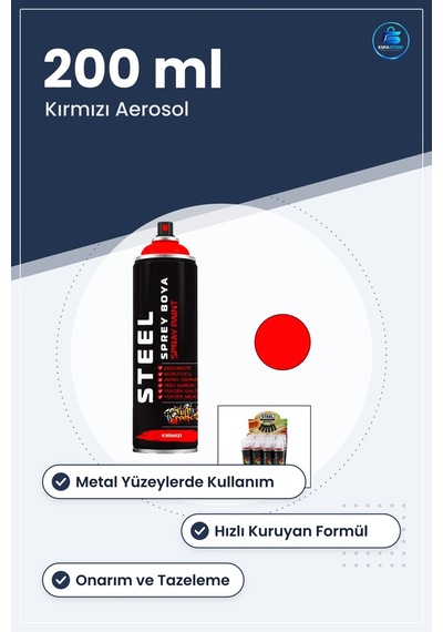 Sprey Boya Kırmızı 200 Ml Aerosol Metal Yüzey Hızlı Kuruyan Dekor