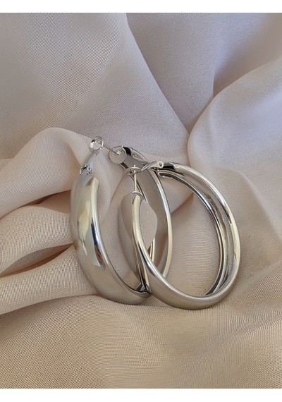 Halka Model Silver Renk Çelik Küpe 5cm Gümüş