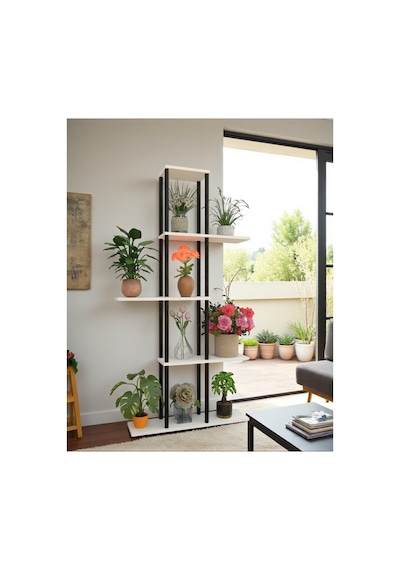 5 Raflı Dekoratif Bitki Standı Sökülebilir Kolay Kurulum Saksı Rafı Salon Balkon Çiçeklik Organizer Beyaz