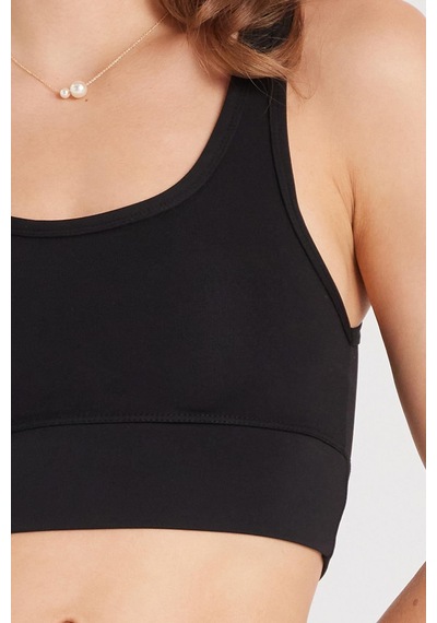 Tudors Kadın Slim Fit Dar Kesim İnce Askılı Kare Yaka Siyah Crop-37922 SIYAH