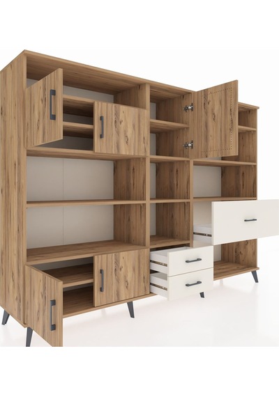 Hyperion Dolap 13 Raflı 3 Çekmeceli 5 Kapaklı 220x44x163 Çam-çam/ Çam-çam/aytaşı