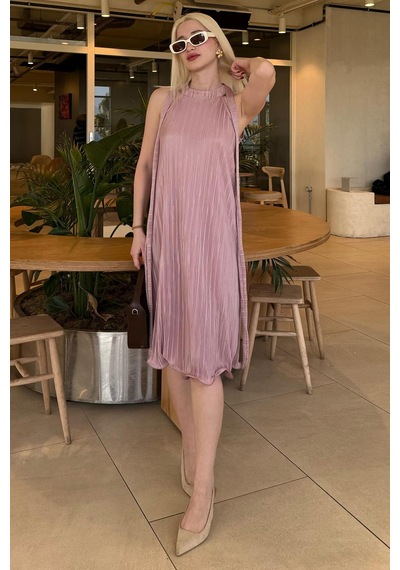 Madmext Pudra Halter Yaka Kadın Elbise Mg2351 Pudra