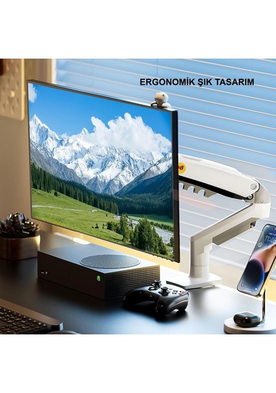 Nb F80-xe Beyaz 17-30 Amortisörlü 2-9kg Ergonomik Monitör Tutucu Vesa Monitör Standı
