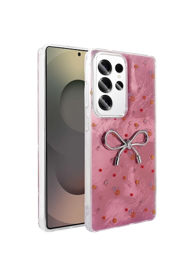 Galaxy S23 Ultra Kılıf Kamera Korumalı Figürlü Zore Ponti Silikon Kapak Açık Pembe