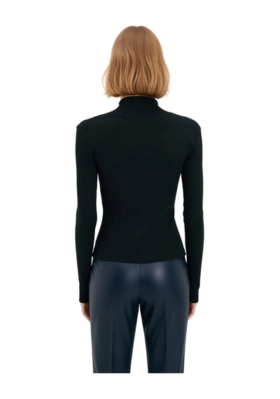 Ersefa Moda Dik Yaka Örme Slim Düz Desen Casual Günlük Regular Uzun Kol siyah