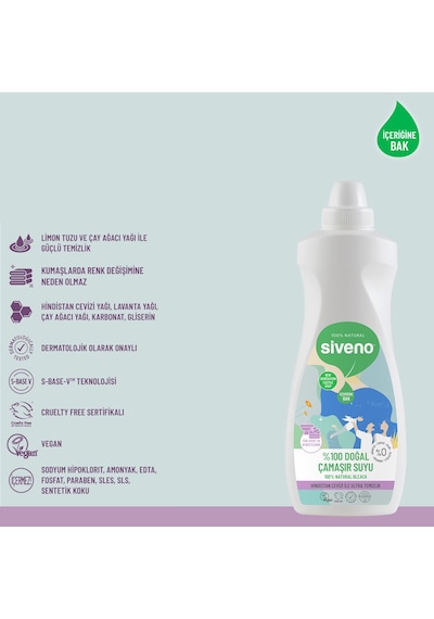 Siveno %100 Doğal Çamaşır Suyu Bitkisel Lavanta Çay Ağacı Tüm Yüzey ve Kumaşlarda 700 ML