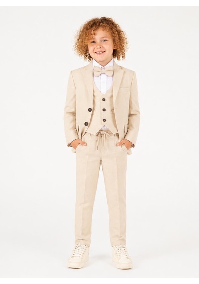 Erkek Çocuk Damatlık 4 Parça Bej Blazer Ceket & Gömlek & Pantalon & Papyon Şık Takım Elbise 5428- Erkek Çocuk Damatlık 4 Parça Bej Blazer Ceket & Gömlek & Pantalon & Papyon Şık Takım Elbise 5428-