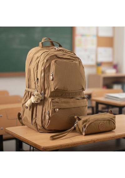 Duomino Krinkıl Suya Dayanıklı Büyük Boy Klinkır Sırt Çantası 15,6 Laptop Okul Çantası Kalemlik Takım Çanta Taba