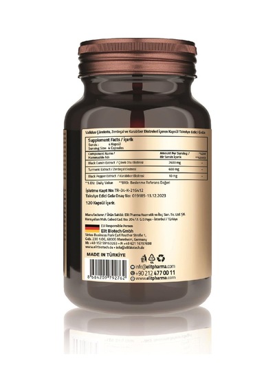 Validus Black Cumin 2600 Mg + Turmeric 600 Mg + Black Pepper 10 Mg 120 Kapsül