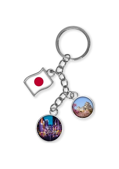 Japonya Üçlü Epoksi Metal Çift Taraflı Damla Anahtarlık Japan Gümüş