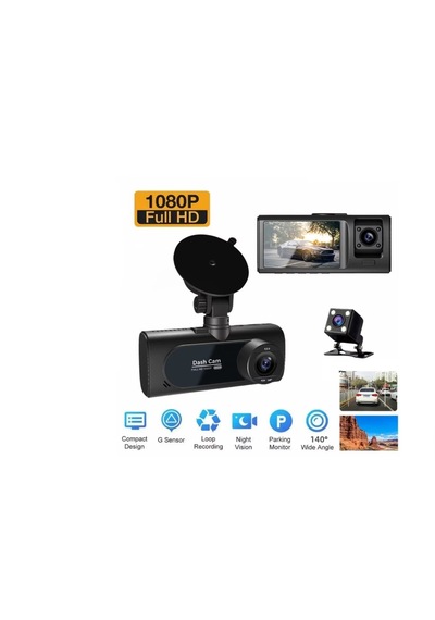 Araba Dikiz Aynası Kamerası Glr V20 Wıfı 2 İnç Çift Lens Ips Ekran Full Hd 1080p Gece Görüş