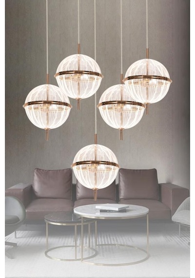 Eray Aydınlatma 8265-4+1 5li Sarkıt Sarı Led Avize Gold