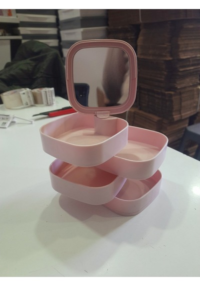 4 Katlı Aynalı Kare 360 Derece Dönebilen Takı Organizer Kutusu Pembe Plastik Pembe Tr Diğer