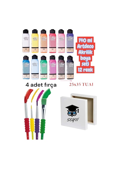 Artdeco Akri Li K Boya 12 Renk X 140 Ml 6 Li Firça Seti Ve 25x35 Tual Diğer