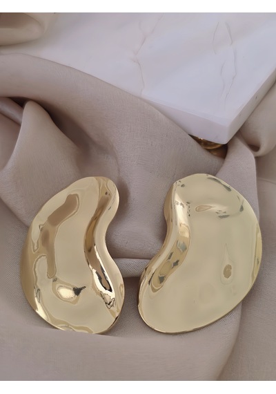 Dalgalı Plaka Model Tasarım Altın Kaplama Gold Renk Küpe