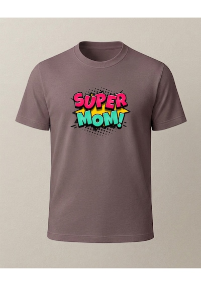 Super Mom Baskılı Anne T-shirt'ü Kahverengi