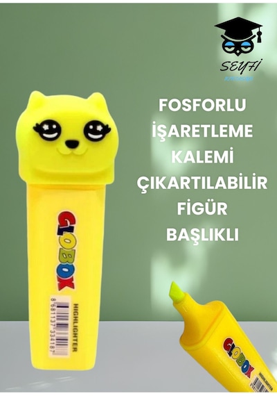 Fosforlu İşaretleme Kalemi Çıkartılabilir Figür Başlıklı Sarı