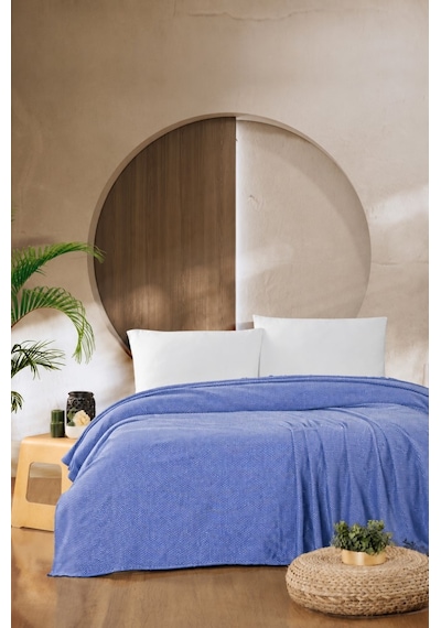 Macar Çift Kişilik Pike Pamuklu Yatak Örtüsü 220x230 İndigo