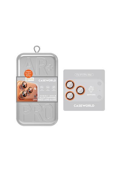 Apple Uyumlu   iPhone 17 Pro Caseworld Alloy Sapphire One-piece Anti Reflective Safir Kamera Lens Koruyucu Turuncu