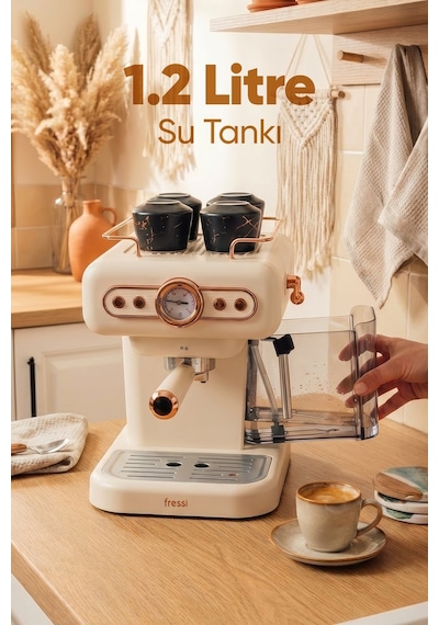 Fressi EM-01 Ristretto Süt Köpürtücülü 20 Bar Basınçlı Espresso Latte Cappuccino Americano Makinesi 1.2 L