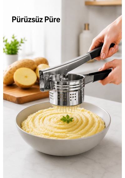 Sariva Home Ivory Patates Ezici Paslanmaz Çelik Silikon Saplı Püre Presi Ergonomik Sebze Ezme Aparatı Sariva Home