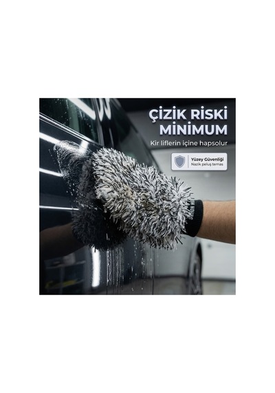 Peluş Çift Taraflı Mikrofiber Oto Yıkama Eldiveni Siyah Beyaz Profesyonel- Schön Weiter