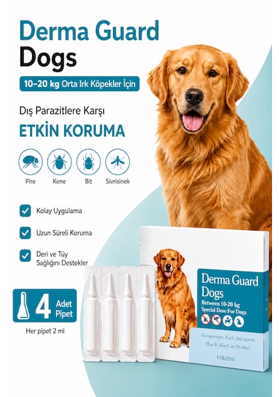 10-20 Kg Köpek Dış Ense Deri Damlası Pire Bit Kene Deri Bakımı İçin Bitkisel Damla 4x2 Ml