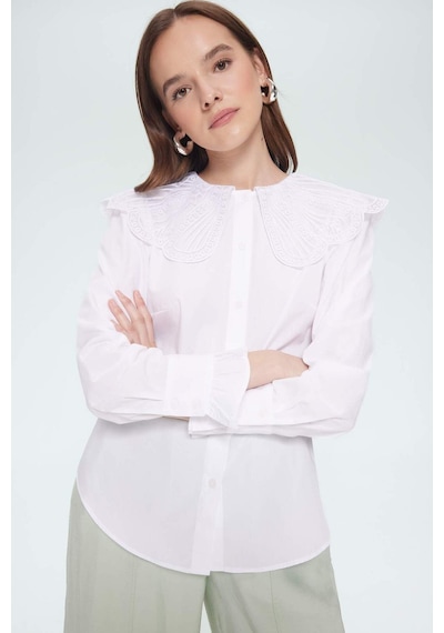 DeFacto Regular Fit Geniş Yakalı Poplin Uzun Kollu Tesettür Gömlek Tunik F2731AX25SMWT34