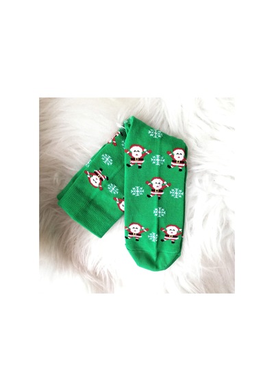 Yeşil Yılbaşı Temalı Noel Baba Desenli Çorap Yeşil