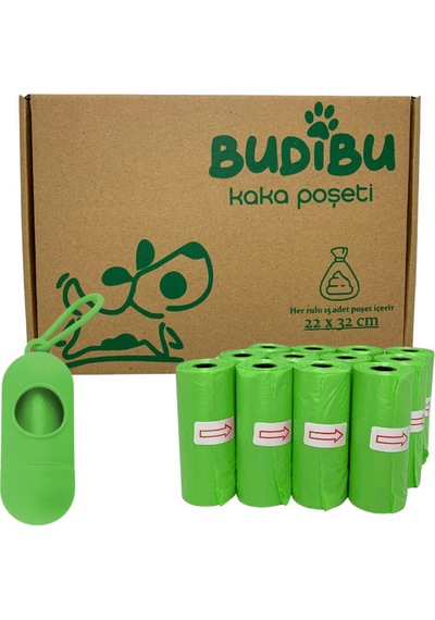 Budibu Köpek Kaka Poşeti Dışkı Torbası12 Rulo + Taşıma Çantası Yeşil
