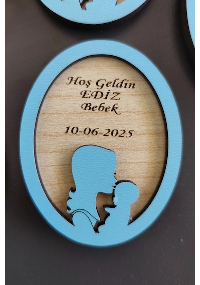 Anne Çocuk Figürlü Ahşap Yenidoğan Magnet 58693029