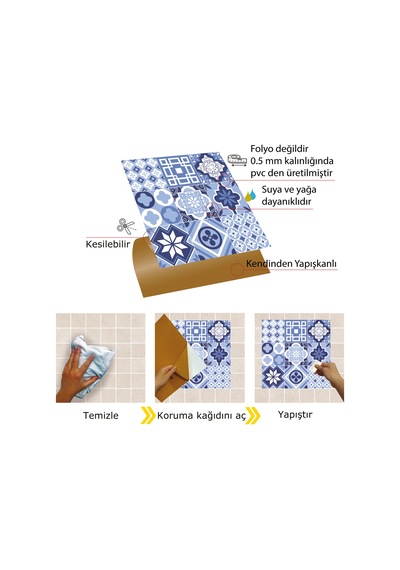 Tink KENDİNDEN YAPIŞKANLI YENİ MAVİLİM DESENLİ PVC KARO 30X30 CM
