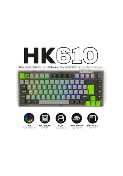 Gaming Hk610 Gateron Switch Rgb Lcd Tri-mode Kablosuz/bluetooth %75 Gaming Klavye
