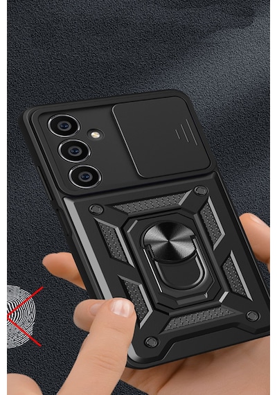 Samsung Galaxy Uyumlu S24 Kılıf Pars Lens Sürgülü Yüzüklü Standlı Korumalı Kılıf