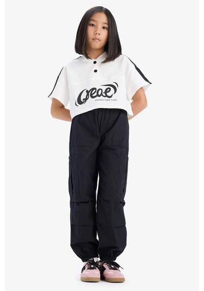 DeFacto Kız Çocuk Paraşüt Kargo Jogger Paça Pantolon E0162A825SMBK27 Siyah