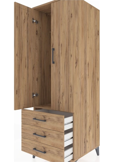 Kronos Dolap Tek Raflı 3 Çekmeceli Tek Askılı 60x59x182 Çam-çam Çam