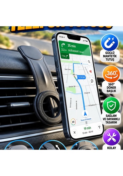 Manyetik Araç İçi Telefon Tutucu 360 Döner Alüminyum Dashboard Standı