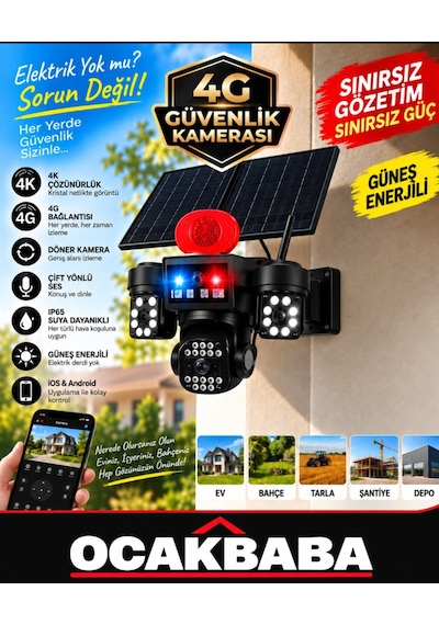 4k Güneş Enerjili Gece Görüşlü Güvenlik Kamerası 4gsim + 64 Gb Hafıza Kartı