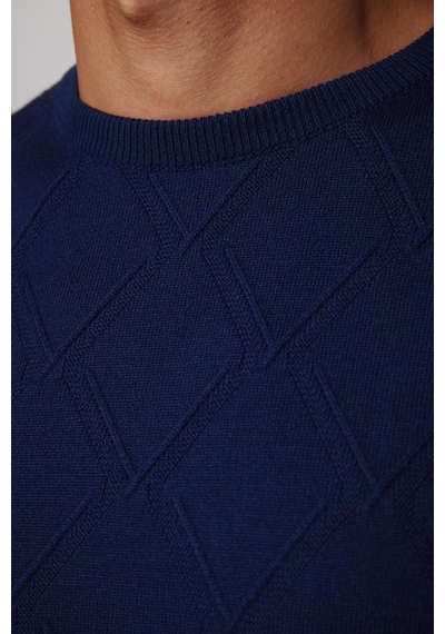 Tudors Slim Fit Bisiklet Yaka Desenli Lacivert Erkek Triko Kazak-28561-lacivert Lacivert