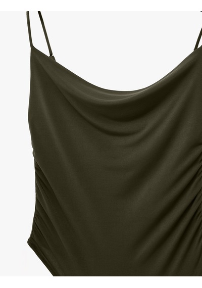 Koton Slim Fit Degaje Yaka İnce Askılı Bodysuit Haki 6sal30040ık