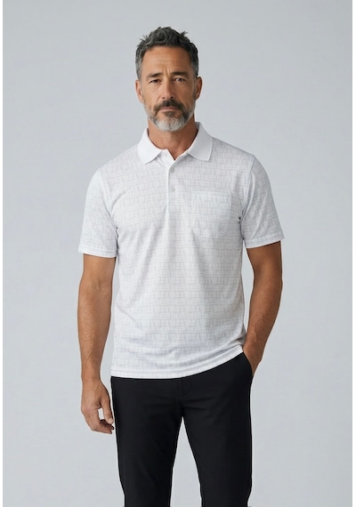 Erkek Simenti Yakalı Cepli Desenli Beyaz Tshirt