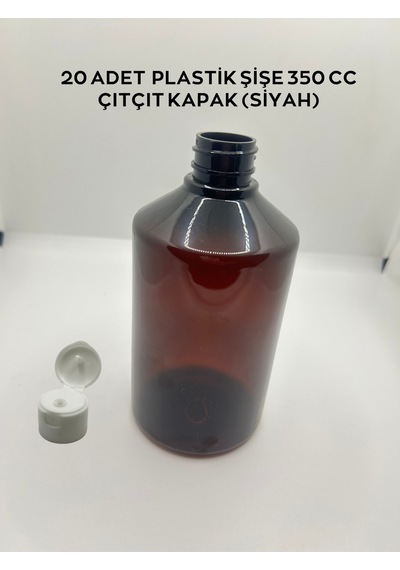20 Adet Plastik Şişe 100 Cc / 250 Cc / 350 Cc Çıtçıt Kapaklı Beyaz / Siyah 20 Adet 350 Cc Çıtçıt Kapaklı Siyah