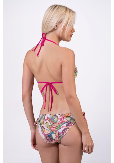 Endeep Kadın Desenli Özel Lurex Kumaşlı Bağlama Detaylı Üçgen Bikini Takımı Kırmızı
