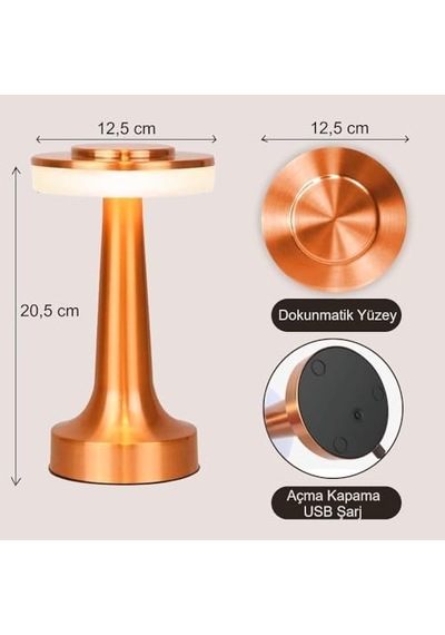 Retro Şarjlı Dekoratif Dokunmatik Metal Masa Lambası 3 Renk Mod Dim Edilebilir Çok Renkli