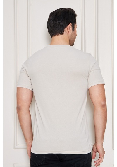 Jeuss Erkek Viscon Lina Likralı Kumaş Bisiklet Yaka Bej Tshirt