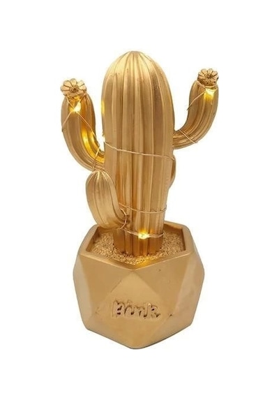 Led Işıklı Sevimli Kaktüs Dekoratif Masa Lambası Mini Biblo Gece Lambası-gold Altın
